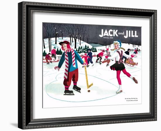 Skating Fun - Jack and Jill, February 1945-Beth Henninger-Framed Giclee Print