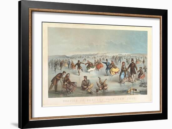 Skating in Central Park, New York, 1861 (Lithograph)-Winslow Homer-Framed Giclee Print