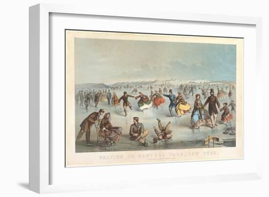 Skating in Central Park, New York, 1861 (Lithograph)-Winslow Homer-Framed Giclee Print