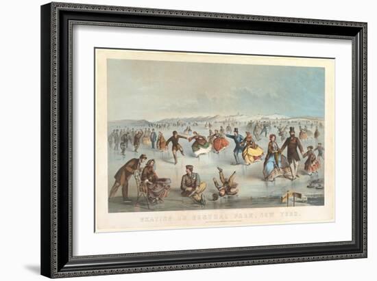 Skating in Central Park, New York, 1861 (Lithograph)-Winslow Homer-Framed Giclee Print