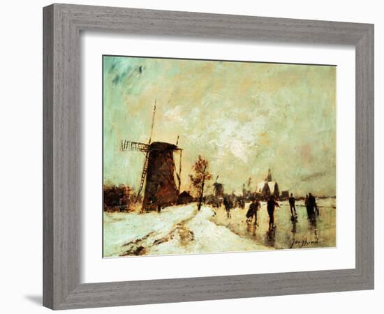 Skating In Holland, 1890-1900-Johan Barthold Jongkind-Framed Giclee Print