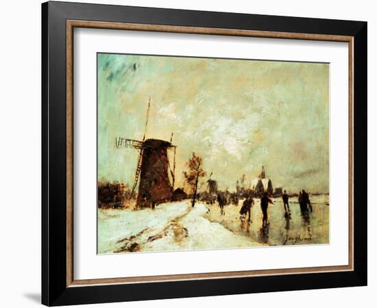 Skating In Holland, 1890-1900-Johan Barthold Jongkind-Framed Giclee Print