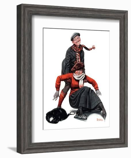 "Skating Lesson", February 7,1920-Norman Rockwell-Framed Giclee Print