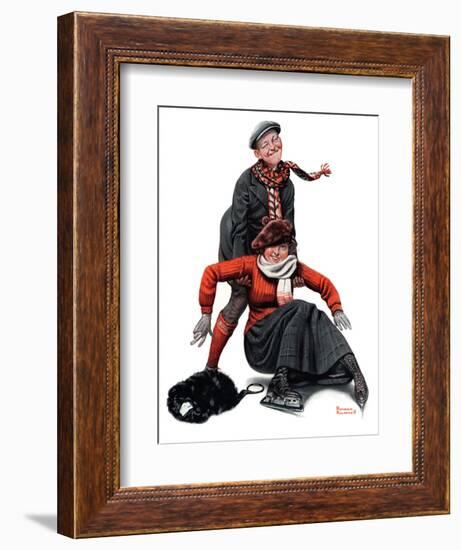 "Skating Lesson", February 7,1920-Norman Rockwell-Framed Giclee Print