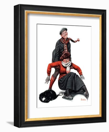 "Skating Lesson", February 7,1920-Norman Rockwell-Framed Giclee Print