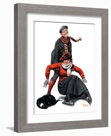 "Skating Lesson", February 7,1920-Norman Rockwell-Framed Giclee Print