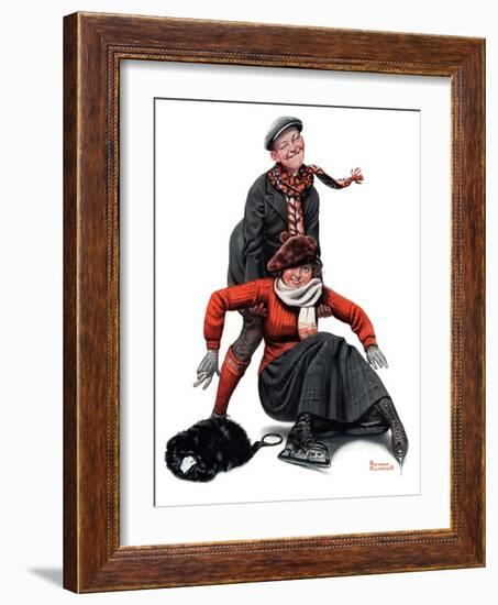 "Skating Lesson", February 7,1920-Norman Rockwell-Framed Giclee Print