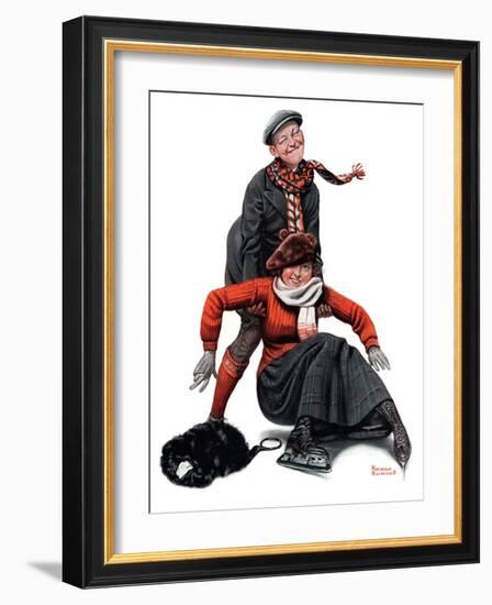 "Skating Lesson", February 7,1920-Norman Rockwell-Framed Giclee Print