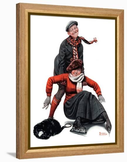 "Skating Lesson", February 7,1920-Norman Rockwell-Framed Premier Image Canvas