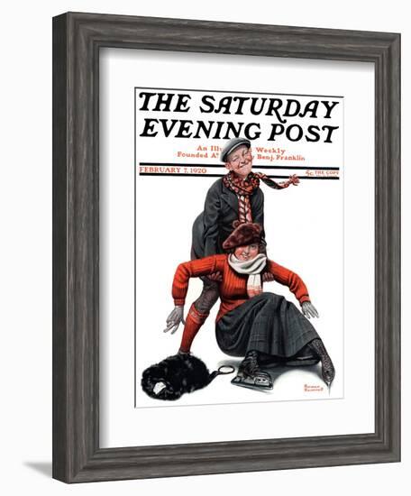 "Skating Lesson" Saturday Evening Post Cover, February 7,1920-Norman Rockwell-Framed Giclee Print