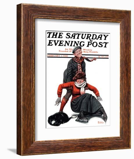 "Skating Lesson" Saturday Evening Post Cover, February 7,1920-Norman Rockwell-Framed Giclee Print