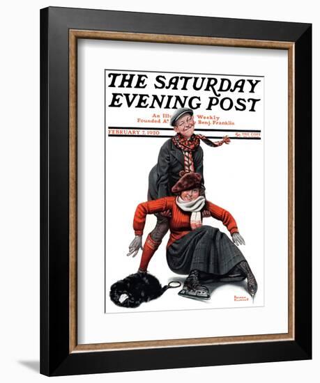 "Skating Lesson" Saturday Evening Post Cover, February 7,1920-Norman Rockwell-Framed Giclee Print