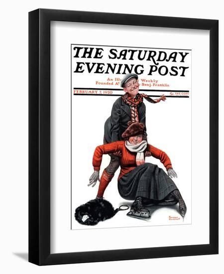 "Skating Lesson" Saturday Evening Post Cover, February 7,1920-Norman Rockwell-Framed Giclee Print