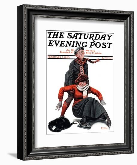 "Skating Lesson" Saturday Evening Post Cover, February 7,1920-Norman Rockwell-Framed Giclee Print