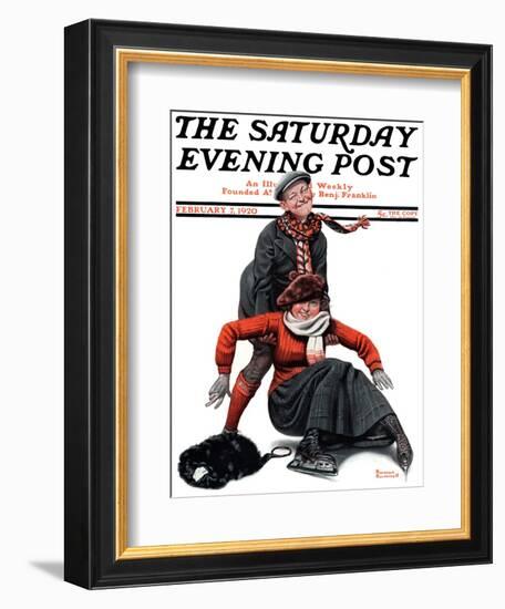 "Skating Lesson" Saturday Evening Post Cover, February 7,1920-Norman Rockwell-Framed Giclee Print