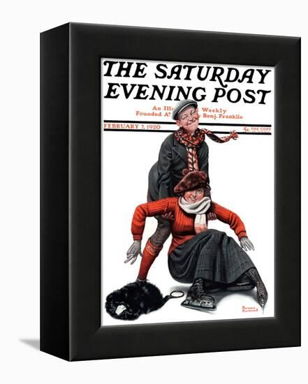 "Skating Lesson" Saturday Evening Post Cover, February 7,1920-Norman Rockwell-Framed Premier Image Canvas