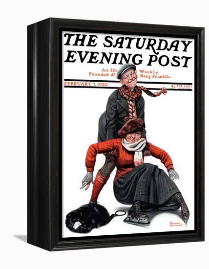 "Skating Lesson" Saturday Evening Post Cover, February 7,1920-Norman Rockwell-Framed Premier Image Canvas