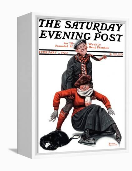 "Skating Lesson" Saturday Evening Post Cover, February 7,1920-Norman Rockwell-Framed Premier Image Canvas