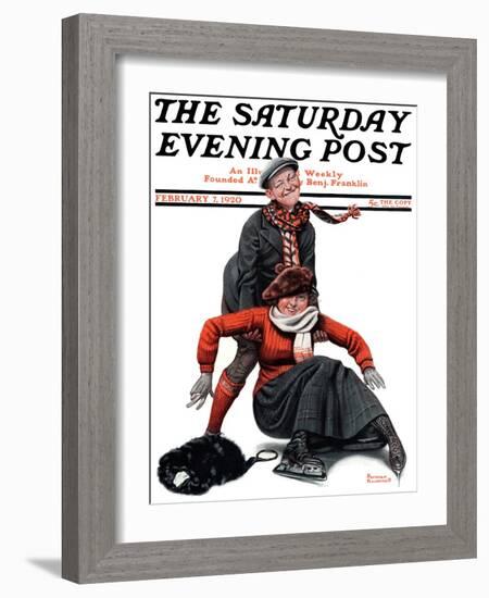 "Skating Lesson" Saturday Evening Post Cover, February 7,1920-Norman Rockwell-Framed Giclee Print