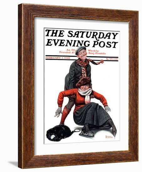 "Skating Lesson" Saturday Evening Post Cover, February 7,1920-Norman Rockwell-Framed Giclee Print