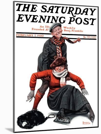 "Skating Lesson" Saturday Evening Post Cover, February 7,1920-Norman Rockwell-Mounted Giclee Print