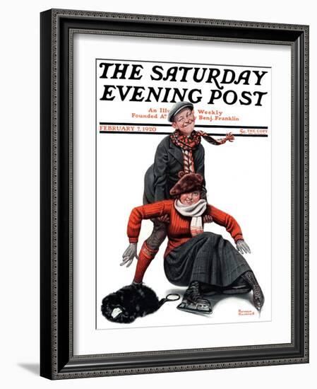 "Skating Lesson" Saturday Evening Post Cover, February 7,1920-Norman Rockwell-Framed Giclee Print