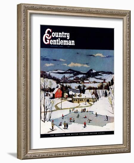 "Skating on Farm Pond," Country Gentleman Cover, January 1, 1950-Paul Sample-Framed Giclee Print