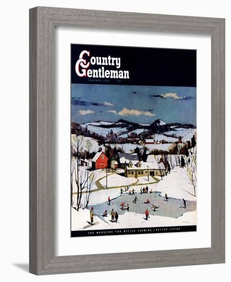 "Skating on Farm Pond," Country Gentleman Cover, January 1, 1950-Paul Sample-Framed Giclee Print