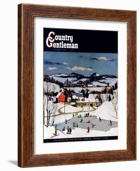 "Skating on Farm Pond," Country Gentleman Cover, January 1, 1950-Paul Sample-Framed Giclee Print