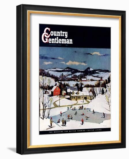 "Skating on Farm Pond," Country Gentleman Cover, January 1, 1950-Paul Sample-Framed Giclee Print