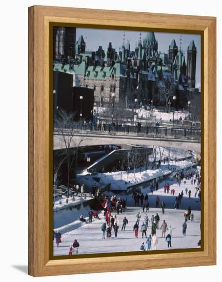 Skating on the Rideau Canal - Ottawa, Ontario, Canada-null-Framed Premier Image Canvas