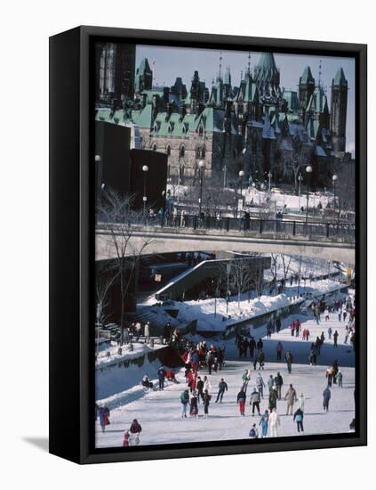 Skating on the Rideau Canal - Ottawa, Ontario, Canada-null-Framed Premier Image Canvas