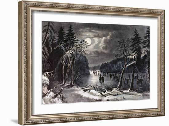 Skating Scene by Moonlight-Currier & Ives-Framed Giclee Print