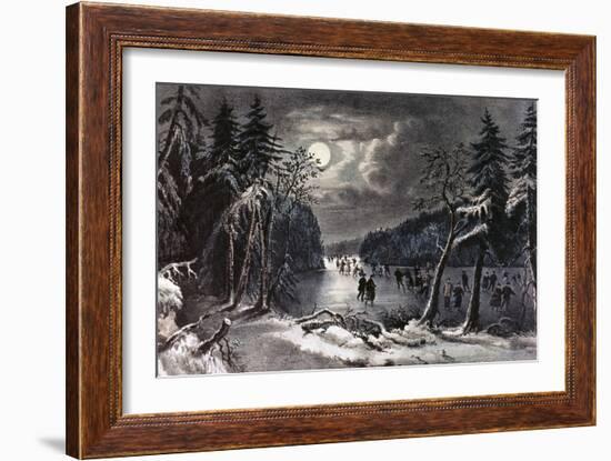 Skating Scene by Moonlight-Currier & Ives-Framed Giclee Print