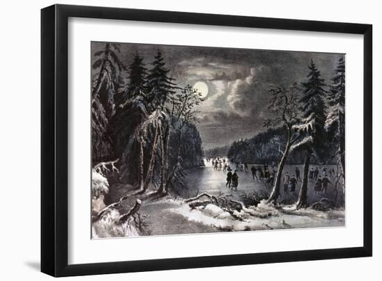 Skating Scene by Moonlight-Currier & Ives-Framed Giclee Print