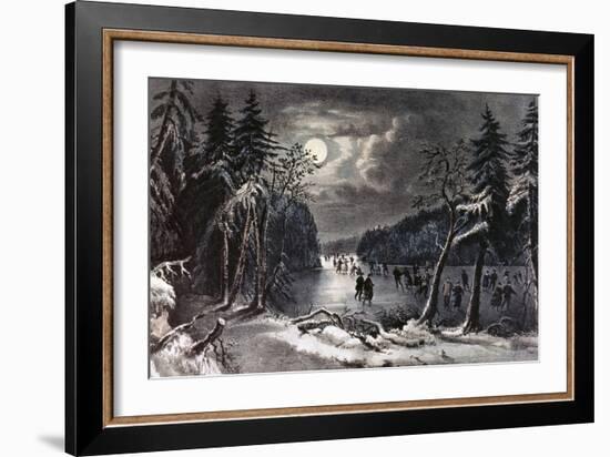 Skating Scene by Moonlight-Currier & Ives-Framed Giclee Print