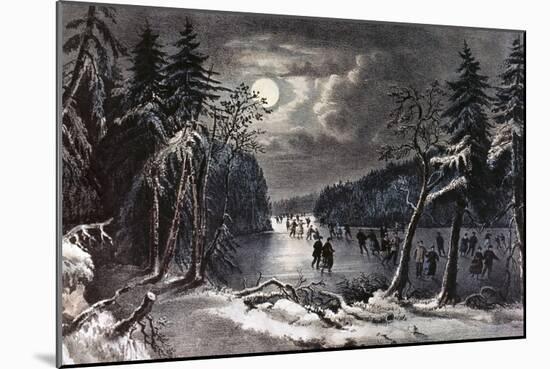 Skating Scene by Moonlight-Currier & Ives-Mounted Giclee Print