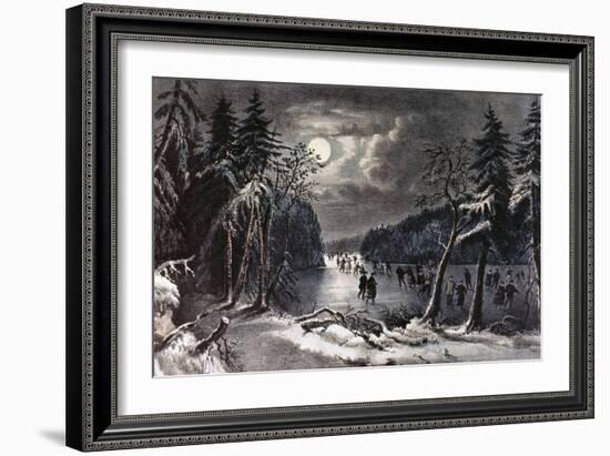 Skating Scene by Moonlight-Currier & Ives-Framed Giclee Print