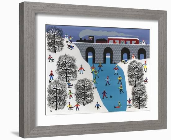 Skating under the Train Trestle-Gordon Barker-Framed Giclee Print