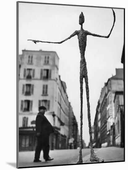 Skeletal Giacometti Sculpture on Parisian Street-Gordon Parks-Mounted Photographic Print