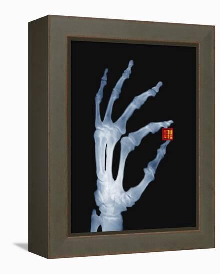 Skeletal Hand Holding Computer Chip-Charles O'Rear-Framed Premier Image Canvas