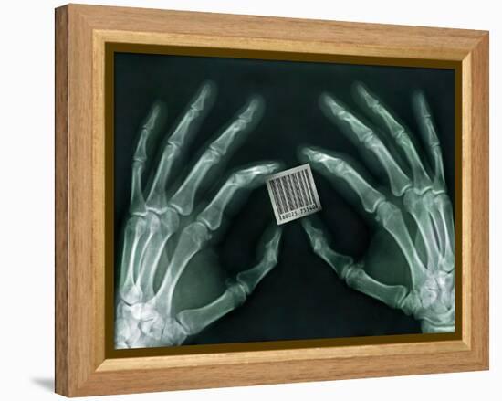 Skeletal Hands Holding Barcode-Thom Lang-Framed Premier Image Canvas