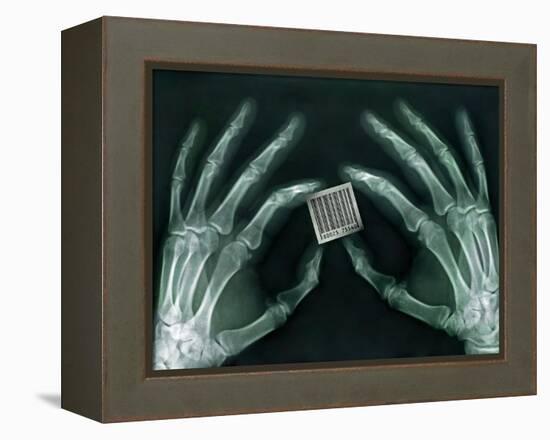 Skeletal Hands Holding Barcode-Thom Lang-Framed Premier Image Canvas