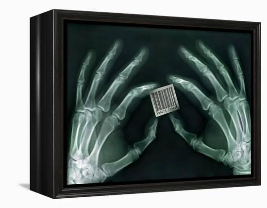 Skeletal Hands Holding Barcode-Thom Lang-Framed Premier Image Canvas