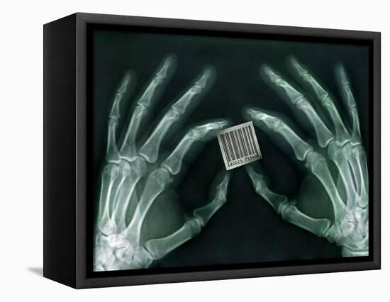 Skeletal Hands Holding Barcode-Thom Lang-Framed Premier Image Canvas