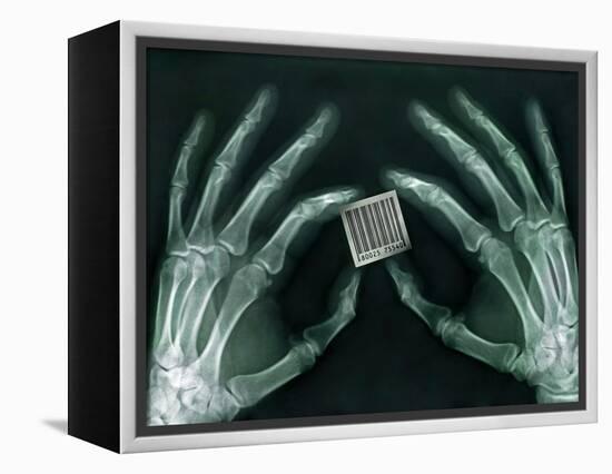 Skeletal Hands Holding Barcode-Thom Lang-Framed Premier Image Canvas