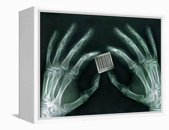 Skeletal Hands Holding Barcode-Thom Lang-Framed Premier Image Canvas