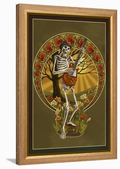 Skeleton and Guitar-Lantern Press-Framed Stretched Canvas