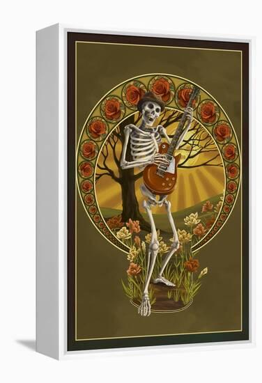 Skeleton and Guitar-Lantern Press-Framed Stretched Canvas