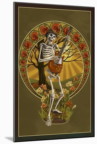 Skeleton and Guitar-Lantern Press-Mounted Art Print